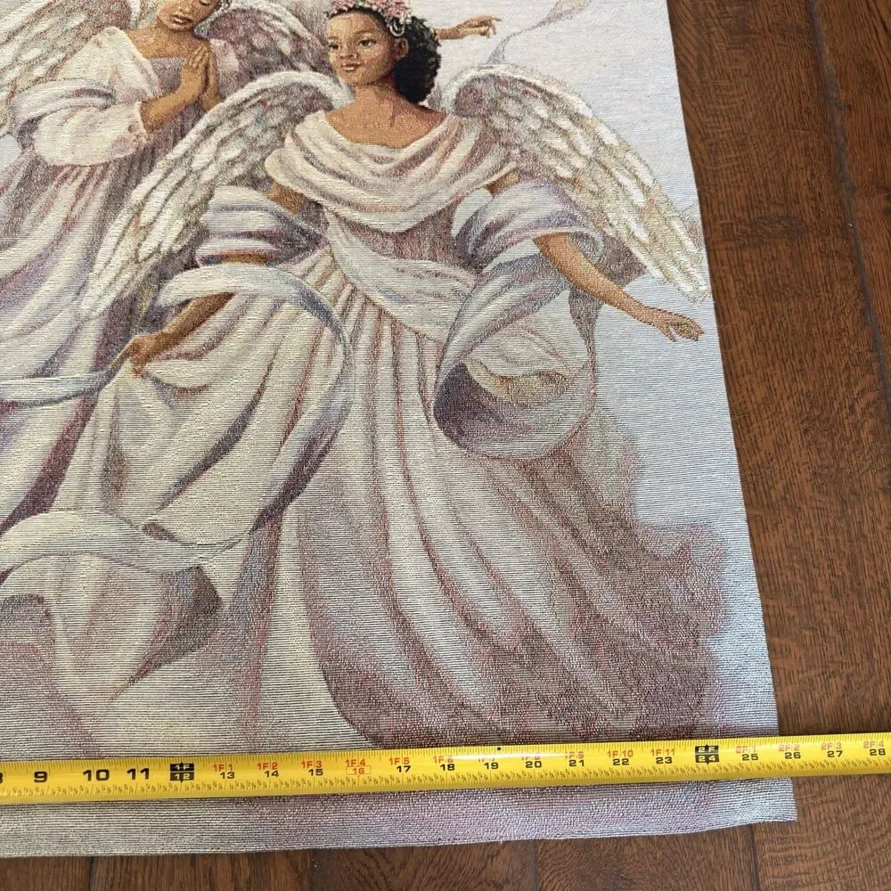 Angelic Trio Black Angels Woven Tapestry Wall Hanging Richardson Anderson w/ Rod